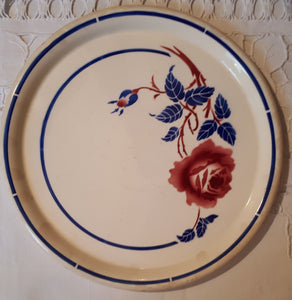 Dessert plate rose flower and blue leaves