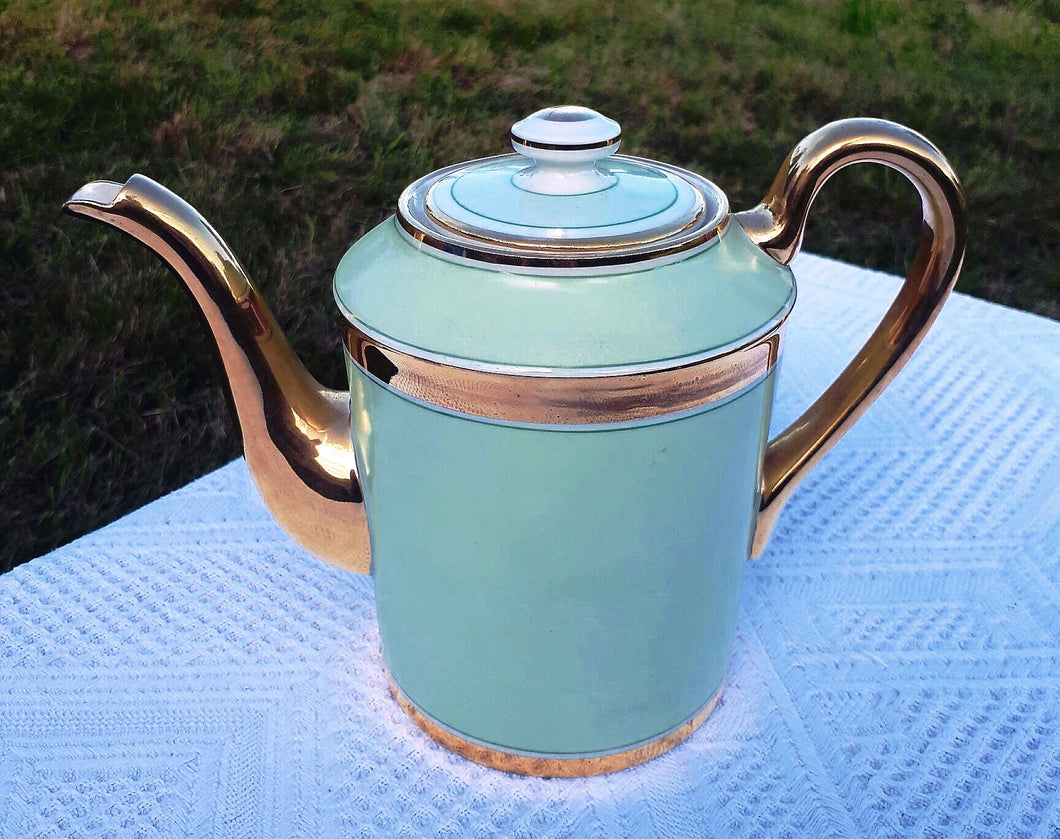 Green and gold coffee pot